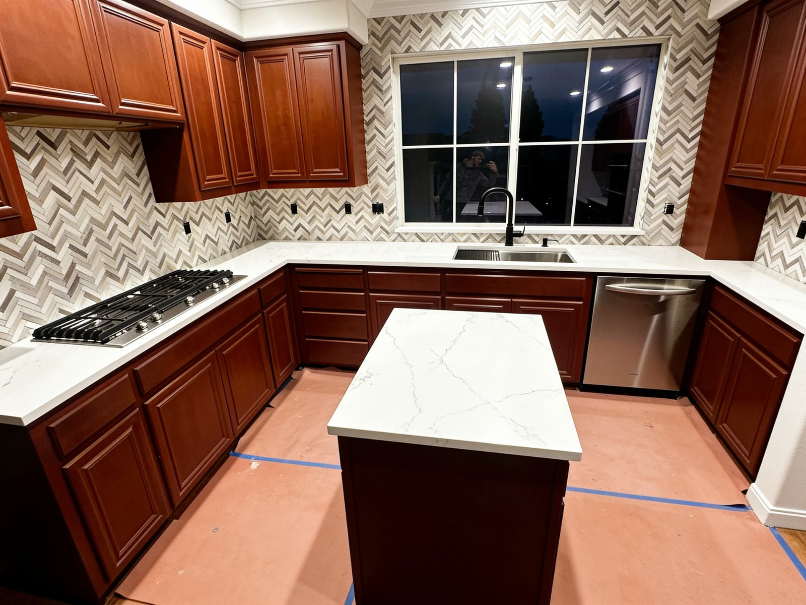 Herringbone backsplash, after