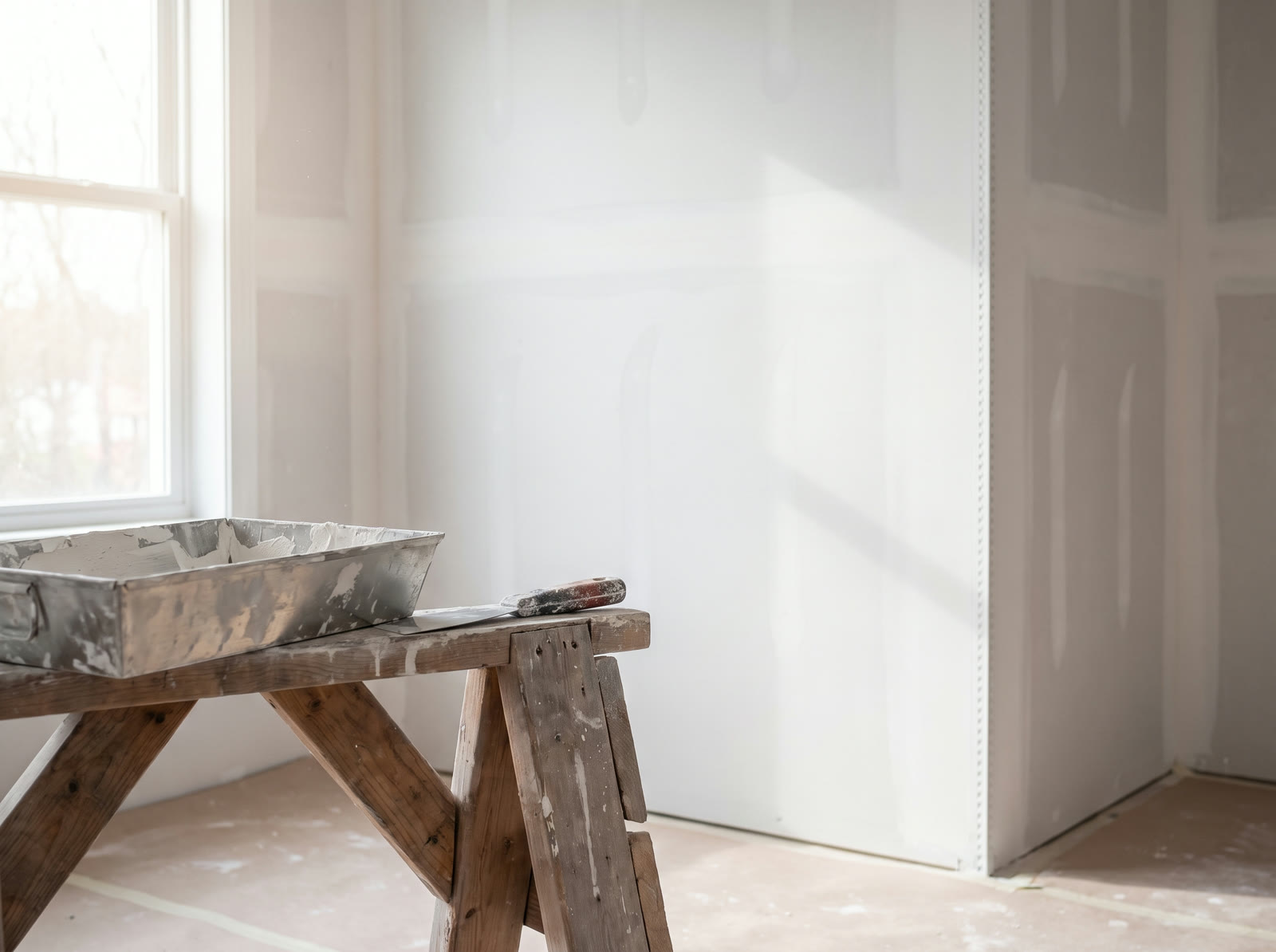 Smooth, finished drywall ready for paint